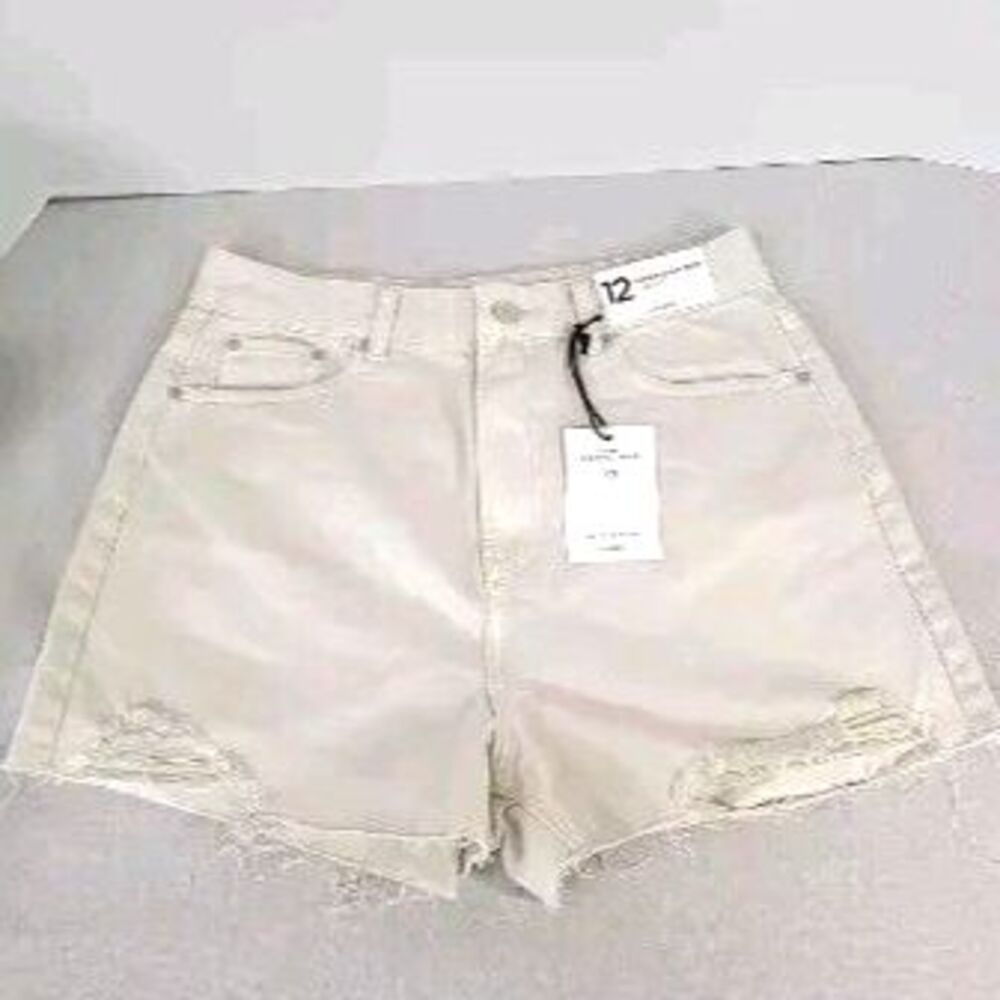 NWT NEW Glassons Sz 12 Super High Rise Cheeky Jean Shorts White distressed